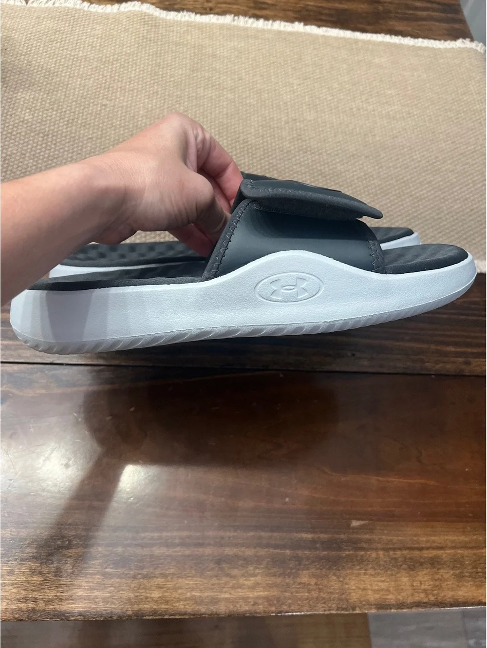 Under Armour Black and Grey Adjustable Slide Sandals Size 10